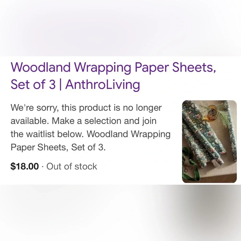 Anthropologie Woodlawn Wrapping Paper 2 Rolls NWT